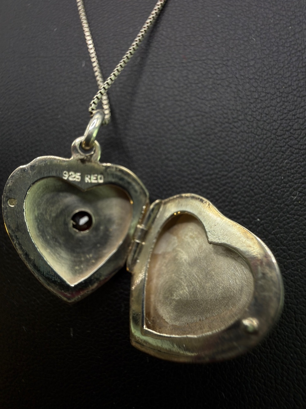 Sterling Silver 925 Tone Heart Locket Necklace Red Rhinestone Romantic Pendant - Picture 4 of 10